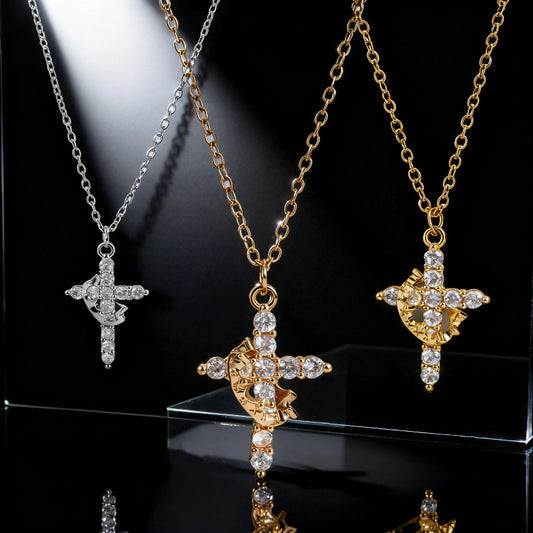 Cross over Crown Necklace